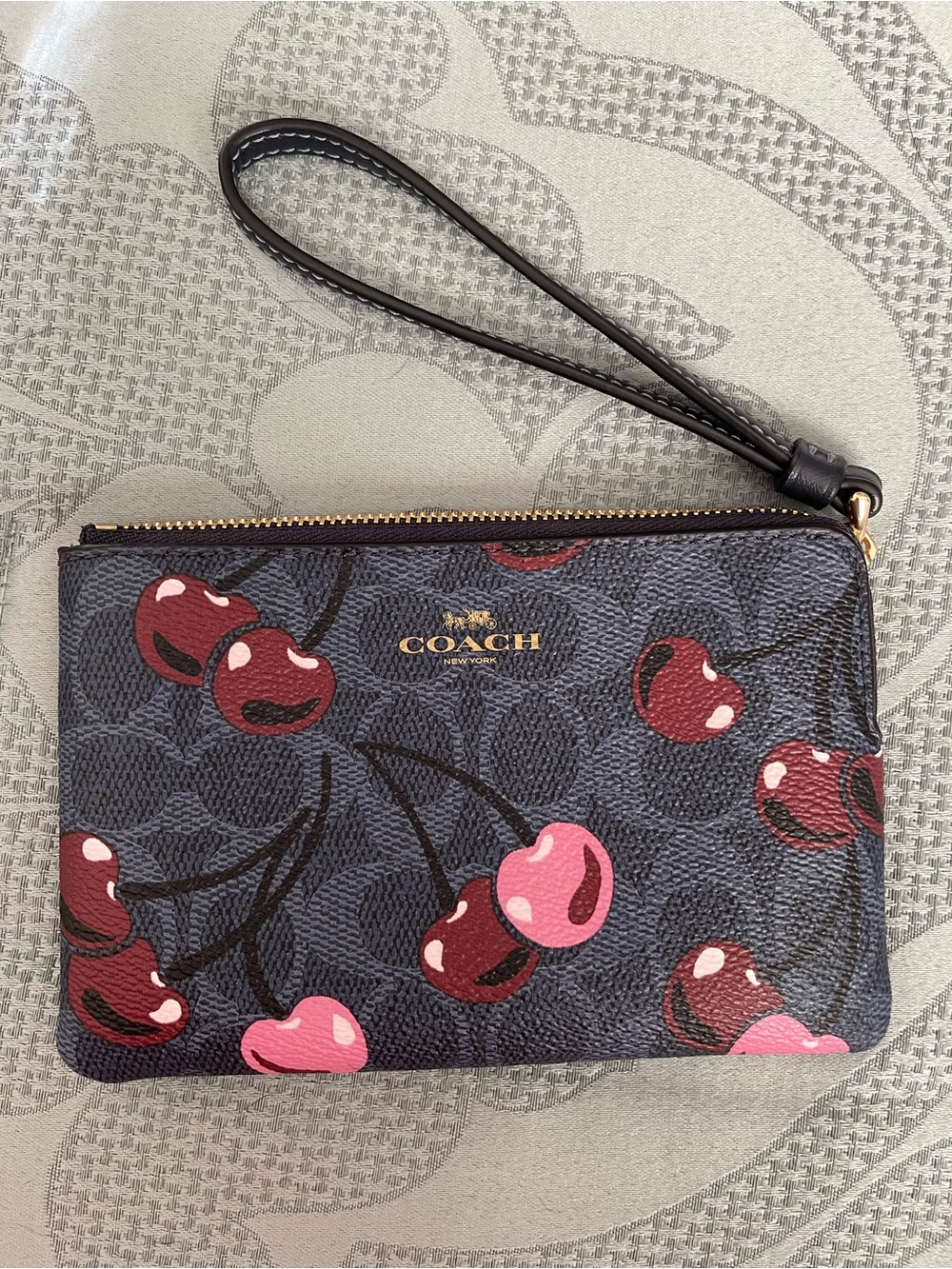 Coach Corner Zip Wristlet in Signature Print with Cherries